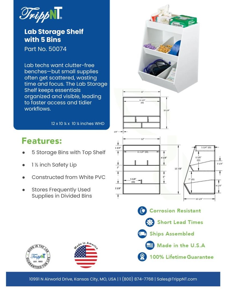 Lab Storage Shelf with 5 Bins | TrippNT